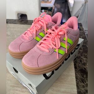 Adidas Women's Pink and Neon Green Sneakers
